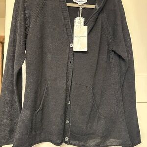 Black Tommy Bahamma Linen Hooded Cardigan.  Size Medium NWT